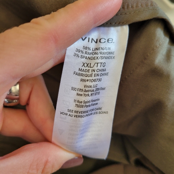 NWOT Vince Women Olive Green Linen Blend Pull On Straight Leg‎ Pants XXL - Picture 8 of 9